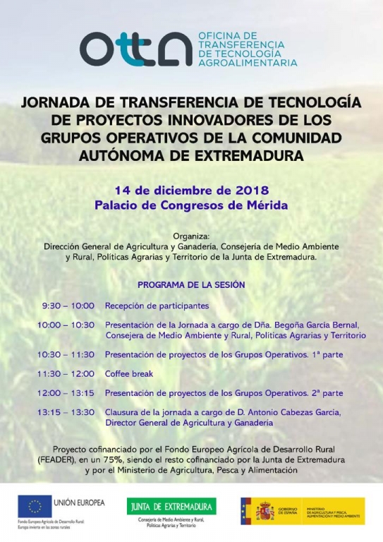 La Dirección General de Agricultura y Ganadería presenta el 14 de diciembre los Proyectos Innovadores en Extremadura.